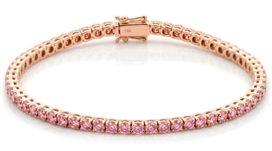 Pink Lab-Grown Diamond Tennis Bracelet in 14K Gold placement image